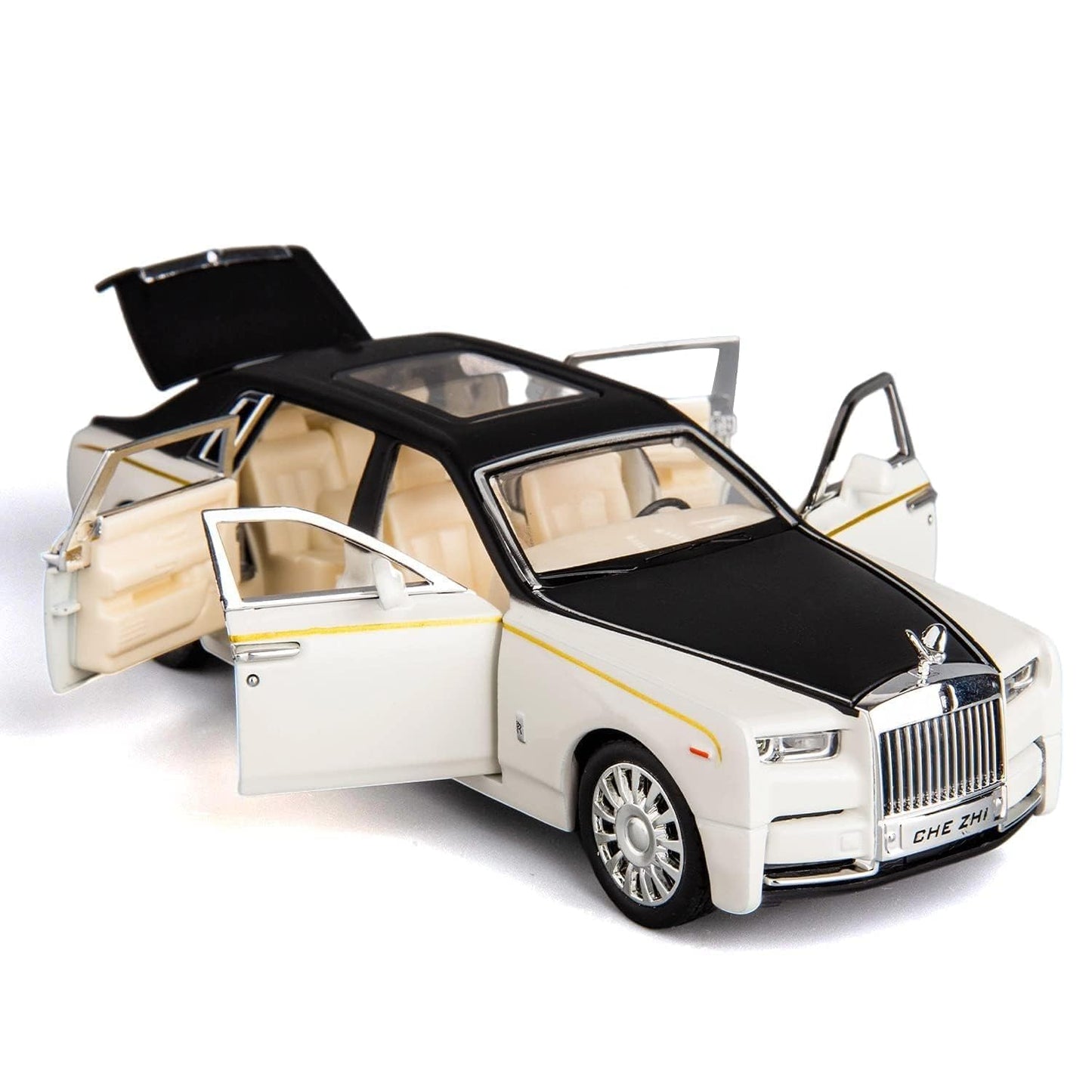 Rolls Royce Model Car 1:24 Scale Exclusive Alloy Metal Car Pull Back Die-cast Car Toy car with Openable Doors & Light Music Boys Toys for Kids (Rolls Royce Phantom White)