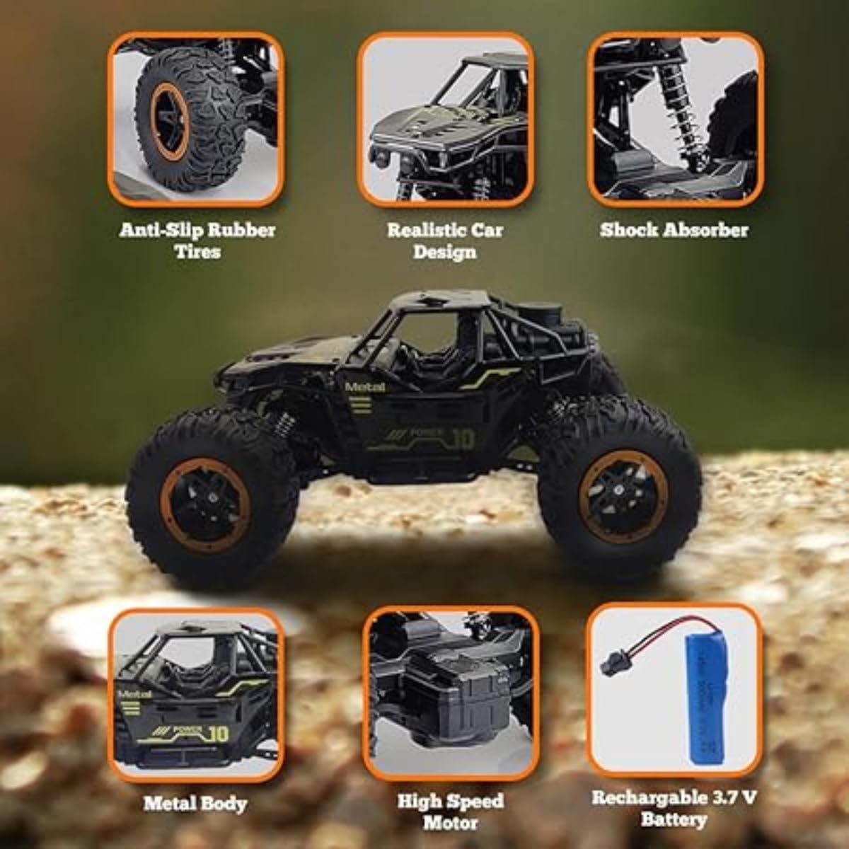 Rc Monster Truck Remote Control Car for Kids Rock Crawler, 5 Function 1:18 Rc Car Toys for Boys 2Wd Offroad High Speed Remote Car Toys for Kids 5 Years 12 - Multicolor