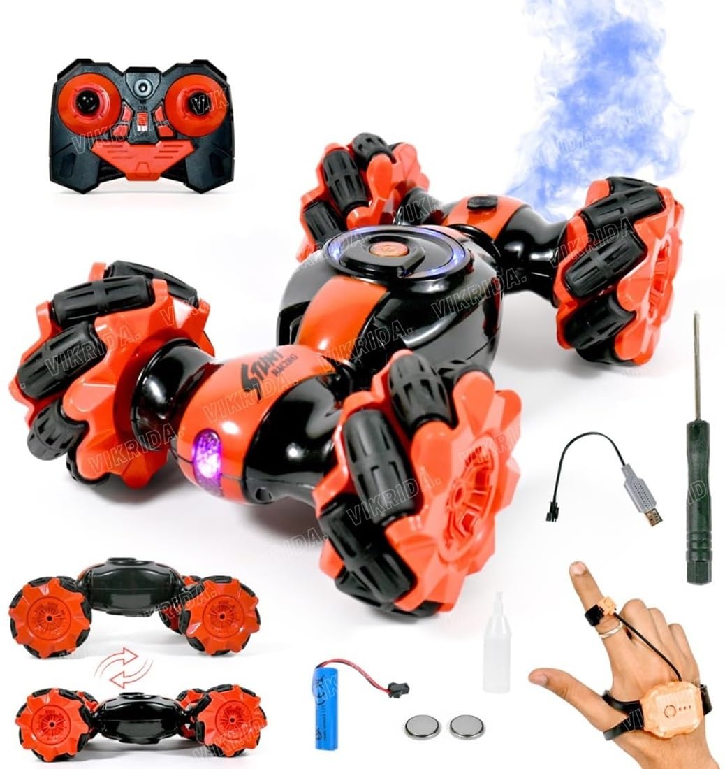 Stunt Car Toy with Gesture Sensing Twist and 2.4G Remote Control Technology - Orange - Double-Sided Car - Mini Deformation Toy Cars for Kids