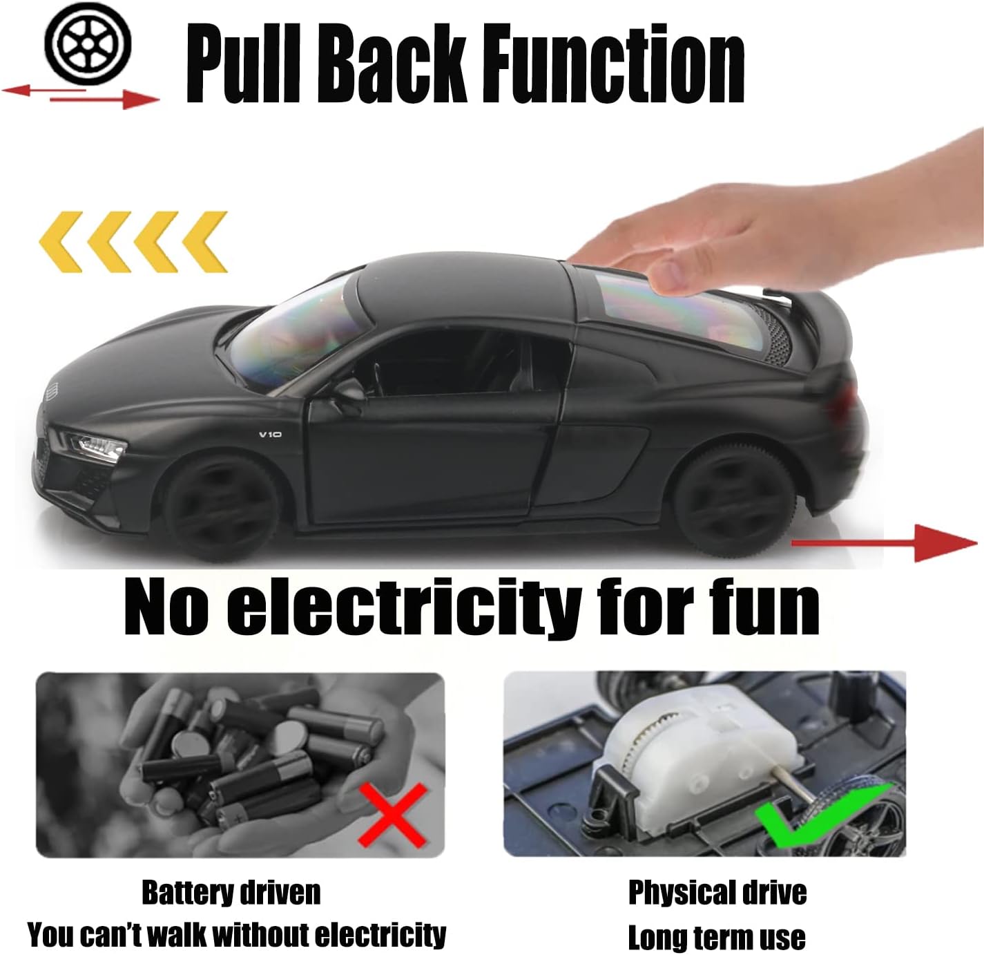 Audi R8 Diecast Model 1.32 Scale Car – Matte Edition | Pull-Back Action Toy Vehicle for Boys & Girls
