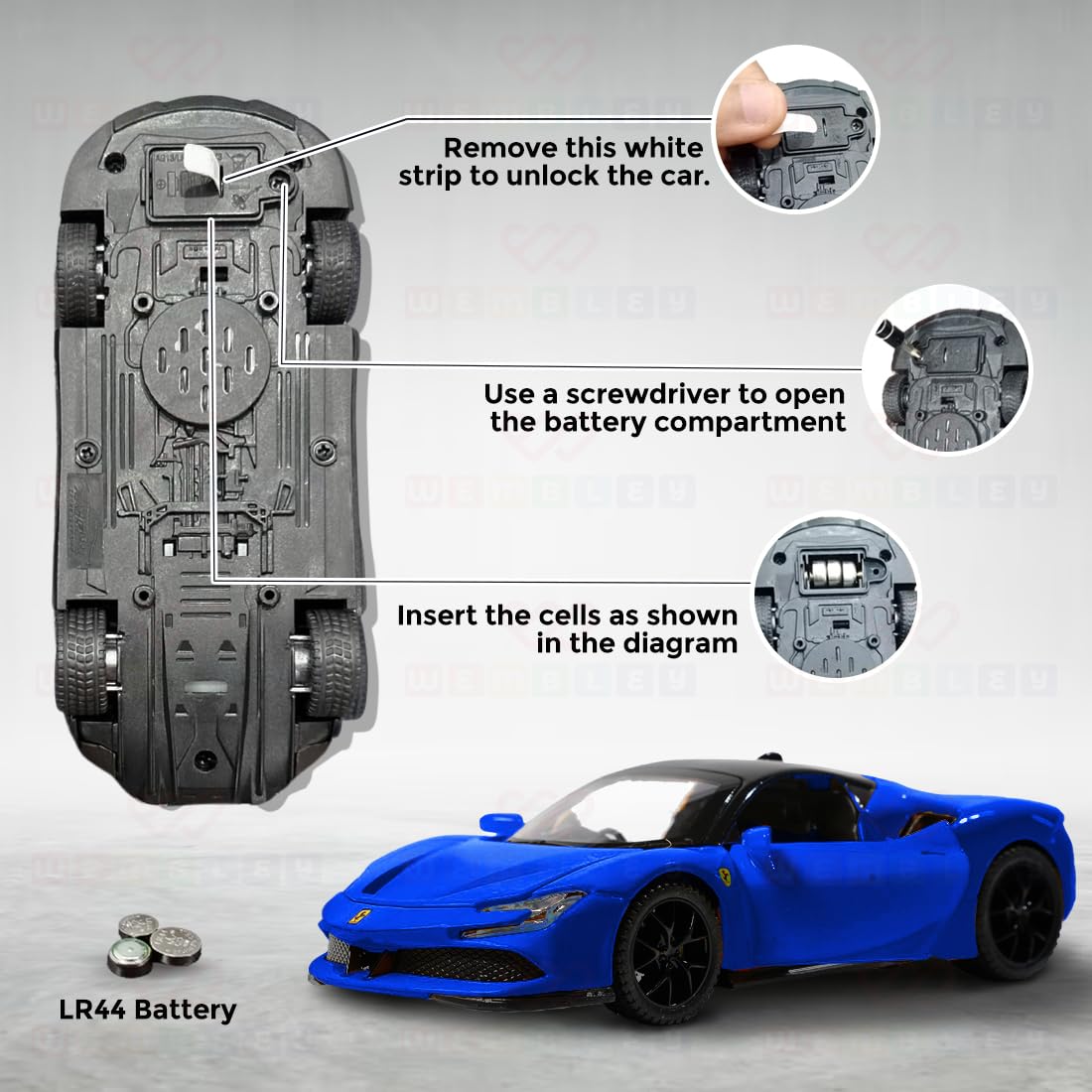 1:32 Scale Ferrari Die-Cast Model Car – Blue | Pull Back Action, Openable Doors