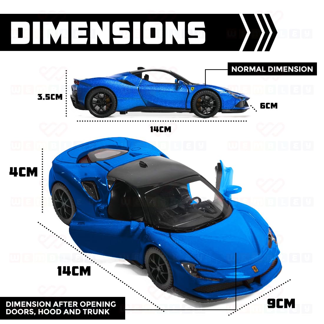 1:32 Scale Ferrari Die-Cast Model Car – Blue | Pull Back Action, Openable Doors