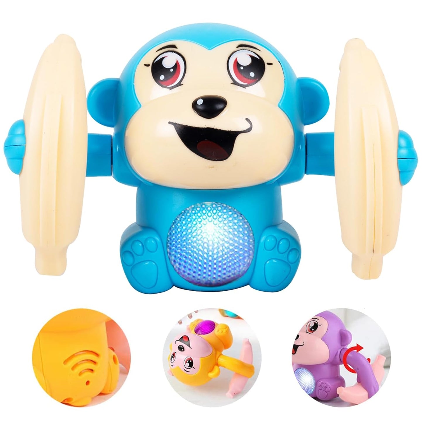 Battery Operated Voice Control Monkey Toy with Musical, Dancing, Spinning,Rolling and Sensor Feature for Gifts/Kids/Babies/Boys/Girls|Blue Color, Power Source:3xAAA Battery(Not Included)