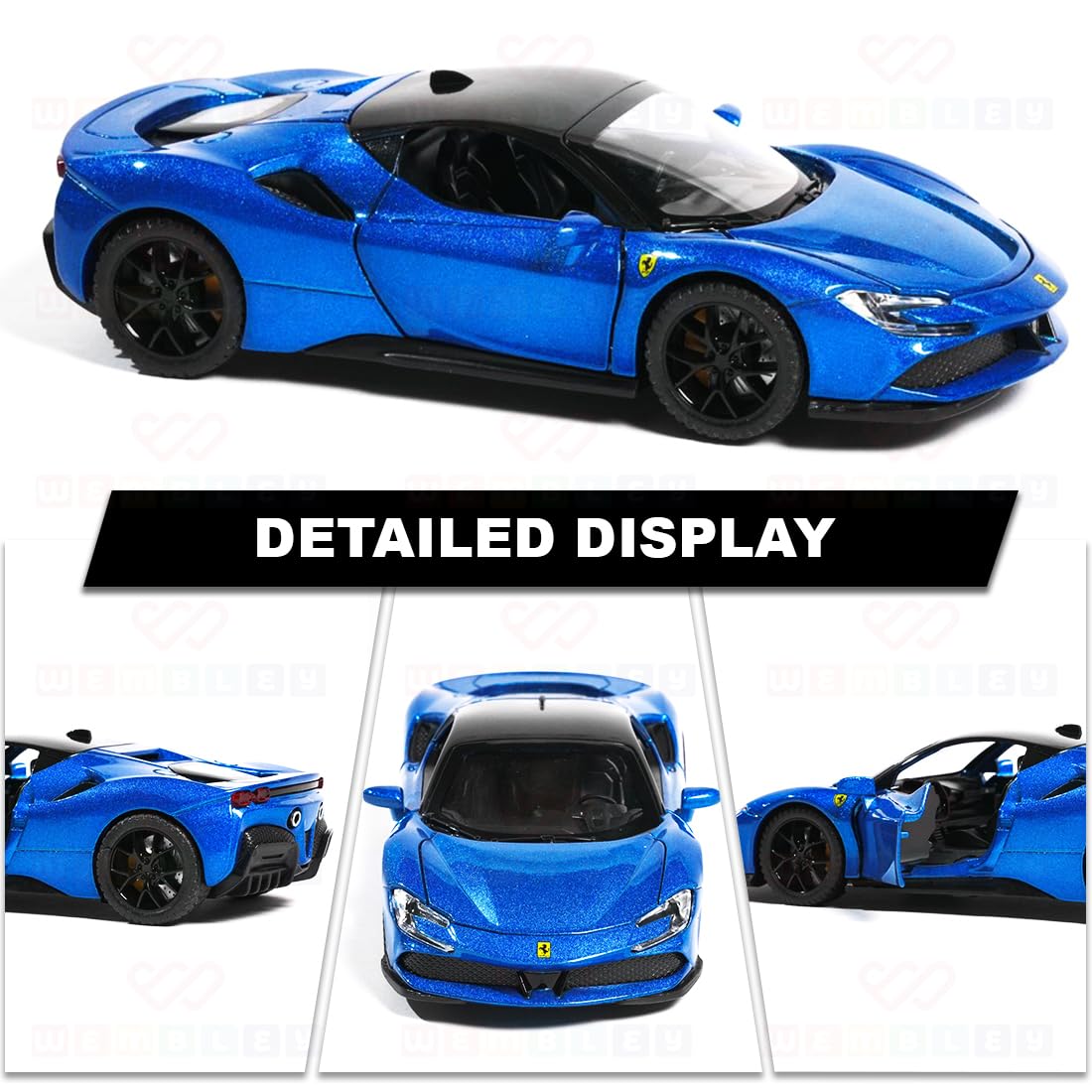1:32 Scale Ferrari Die-Cast Model Car – Blue | Pull Back Action, Openable Doors