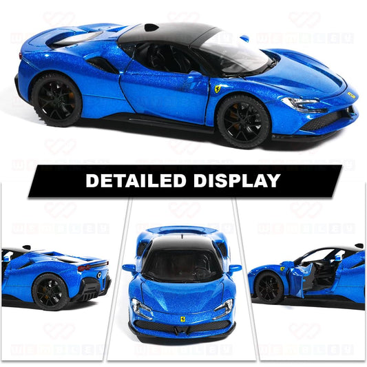 1:32 Scale Ferrari Die-Cast Model Car – Blue | Pull Back Action, Openable Doors