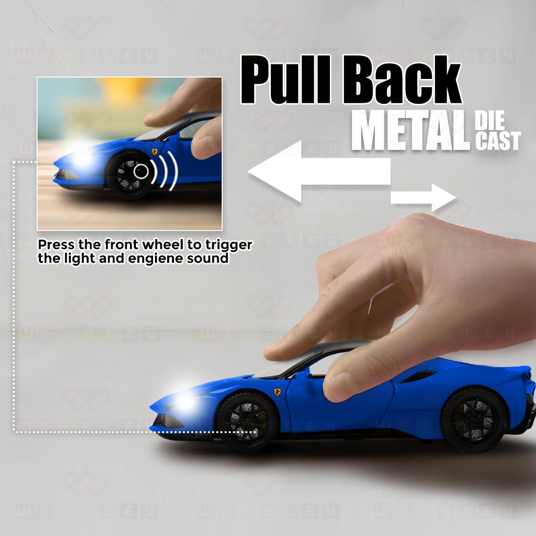 1:32 Scale Ferrari Die-Cast Model Car – Blue | Pull Back Action, Openable Doors