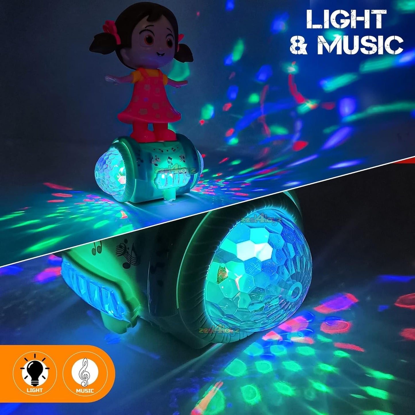 Musical Toy for Kids 360 Degree Rotating Dancing Girl Doll Toy with 5D Light & Sound Bump & Action Toy for 1 Year Old Kids Boys Girls