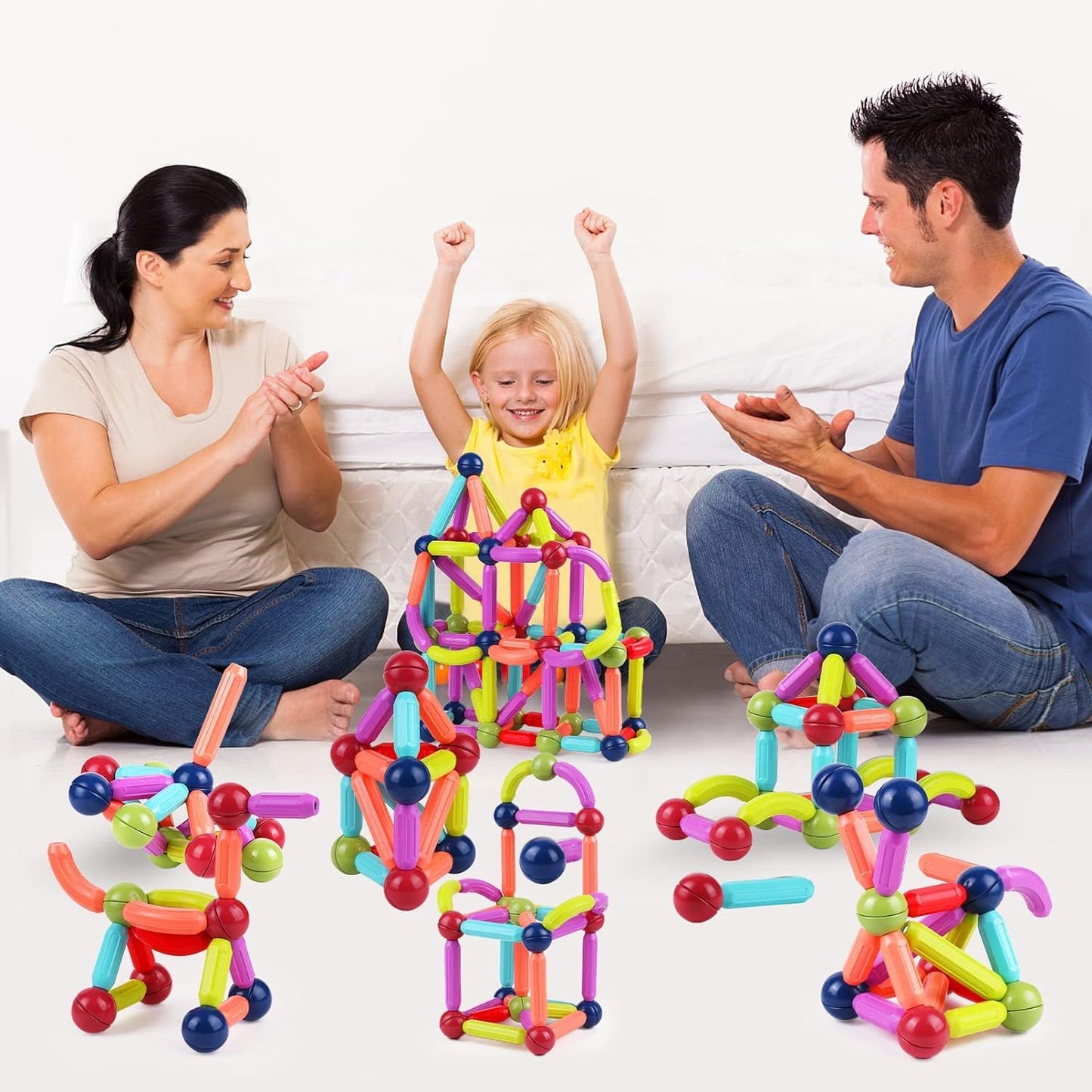 64 PCS Magnetic Bars and Rods Set, Magnet Building Sticks Set, Building Blocks Tiles, Stacking Toys for Kids,Juniors,Toddlers