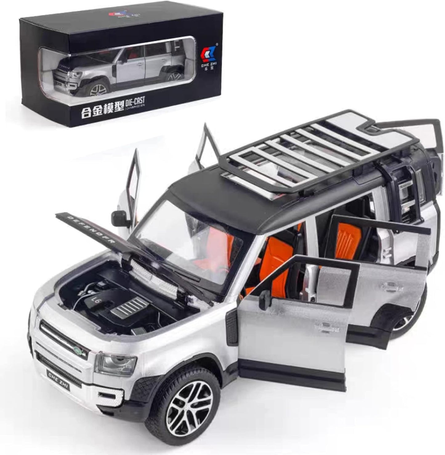 METAL DEFENDER JEEP 1:24 Scale Land Rover Defender Toy Cars, Diecast Model Luxury Metal Car Collection | Collectible Toys | Zinc Alloy Pull Back with Front and Back...