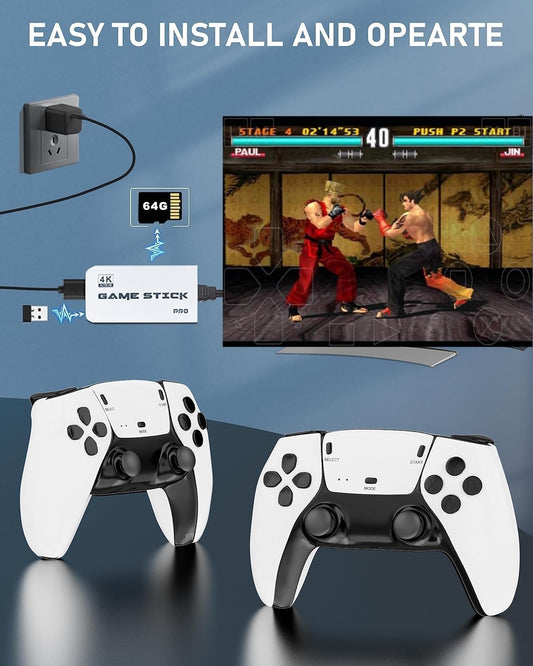 4K Ultra HD Game Stick Pro with 2 Wireless Controllers, 2.4G Gaming Console Set, White (it has very good games like contra resident evil 3 and much...