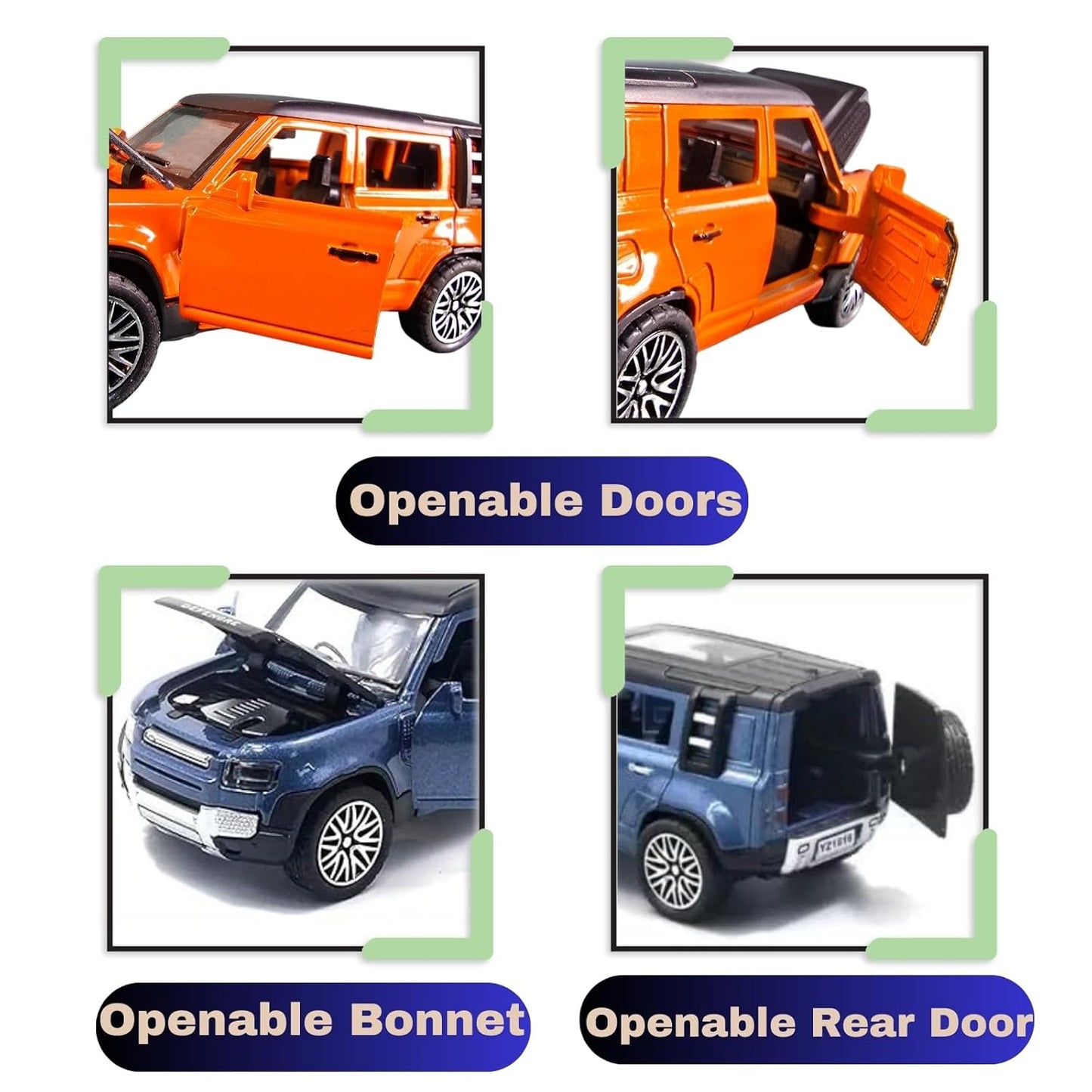 Diecast Defender Small Toy Car with Openable Doors, Bonnet & Boot Pull Back Action for Kids Alloy Metal Diecast Model (Multi Color )
