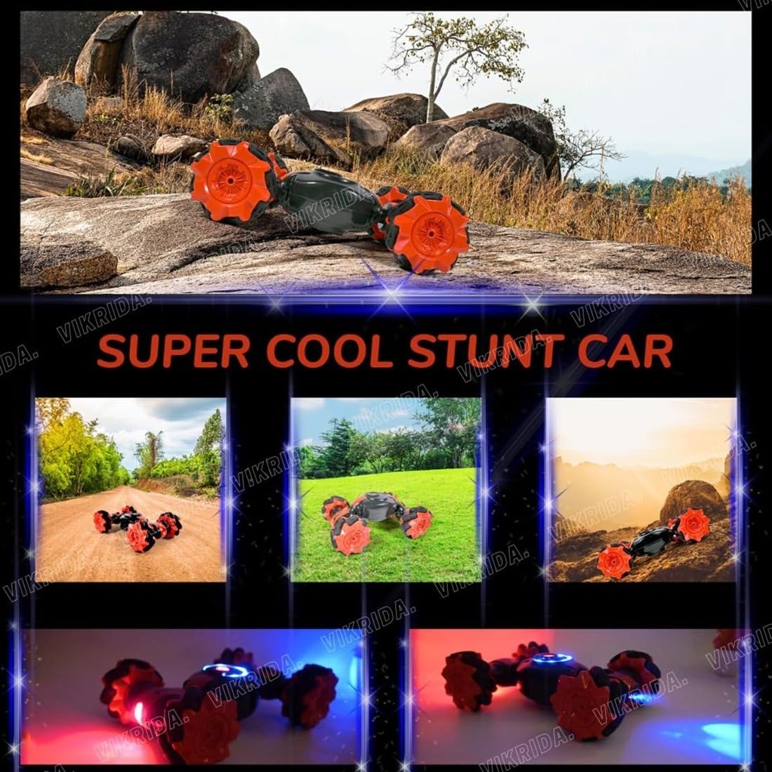 Stunt Car Toy with Gesture Sensing Twist and 2.4G Remote Control Technology - Orange - Double-Sided Car - Mini Deformation Toy Cars for Kids