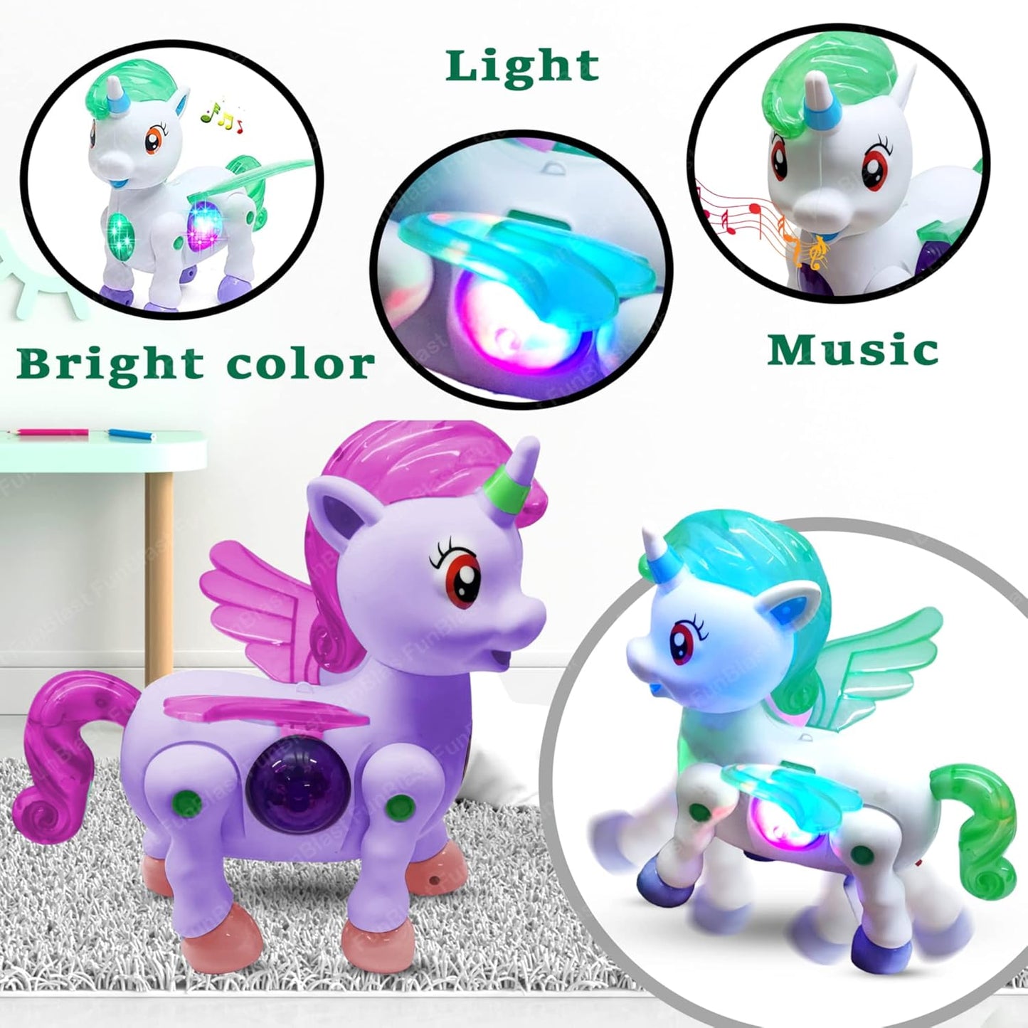 Walking Unicorn Toy - Musical Unicorn Horse Toy with 3D Light and Music for Kids, Animal Figure Toy for 3+ Years Kids, Boys, Girls, Musical Toys for Kids (Purple)