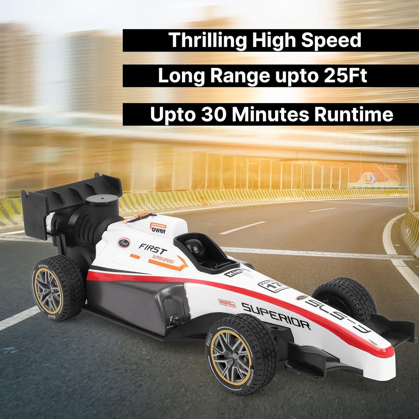 F1 High Speed Racing RC Car with Smoke Spray & Light | Certified Durable & Safe | Feels as Formula One Super Car | USB C-Type Rechargeable Remote Control Car for Kids | Made in India, White
