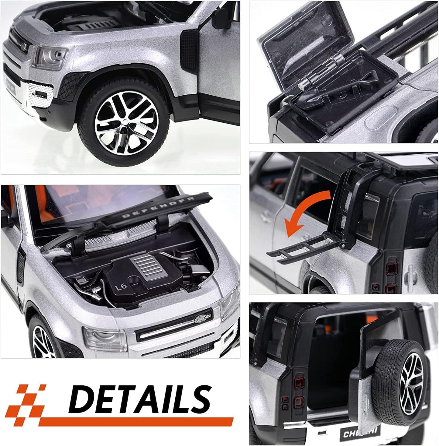 METAL DEFENDER JEEP 1:24 Scale Land Rover Defender Toy Cars, Diecast Model Luxury Metal Car Collection | Collectible Toys | Zinc Alloy Pull Back with Front and Back...