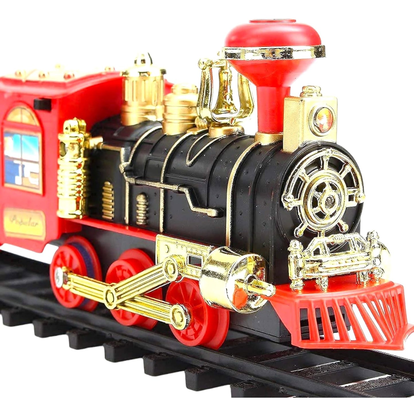 Choo Choo Classical Train Set - Electric Train Toy for Boys Girls Smokes, Lights & Sound, Railway Kits w/ Steam Locomotive Engine, Cargo Cars & Tracks Old Kids