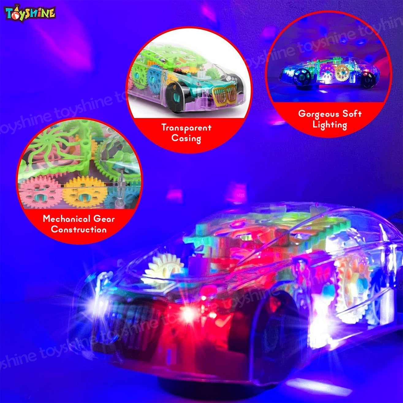 Remote Control Concept Musical and 3D Lights Kids Transparent Car, Toy for 2-5 Year Kids Baby Toy Recharbeable Battery Included - New