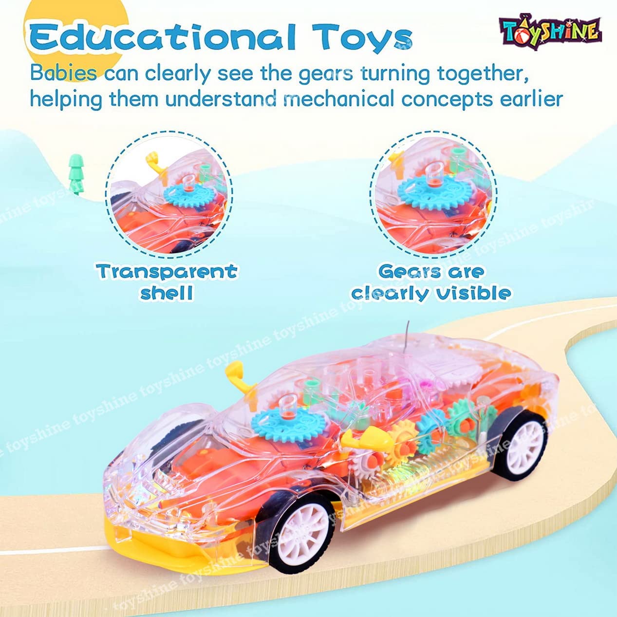 Remote Control Concept Musical and 3D Lights Kids Transparent Car, Toy for 2-5 Year Kids Baby Toy Recharbeable Battery Included - New