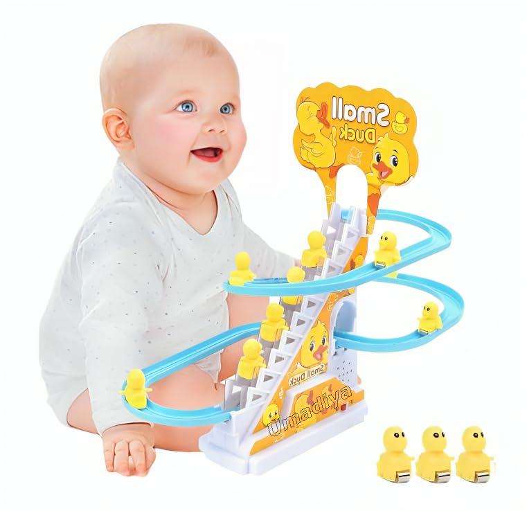 Duck Track Toys for Kids - Ducks Chasing Race Track Game Set - Small Ducks Stair Climbing Toys for Kids, Escalator Toy with Lights and Music - 3 Duck Included (Duck Track)