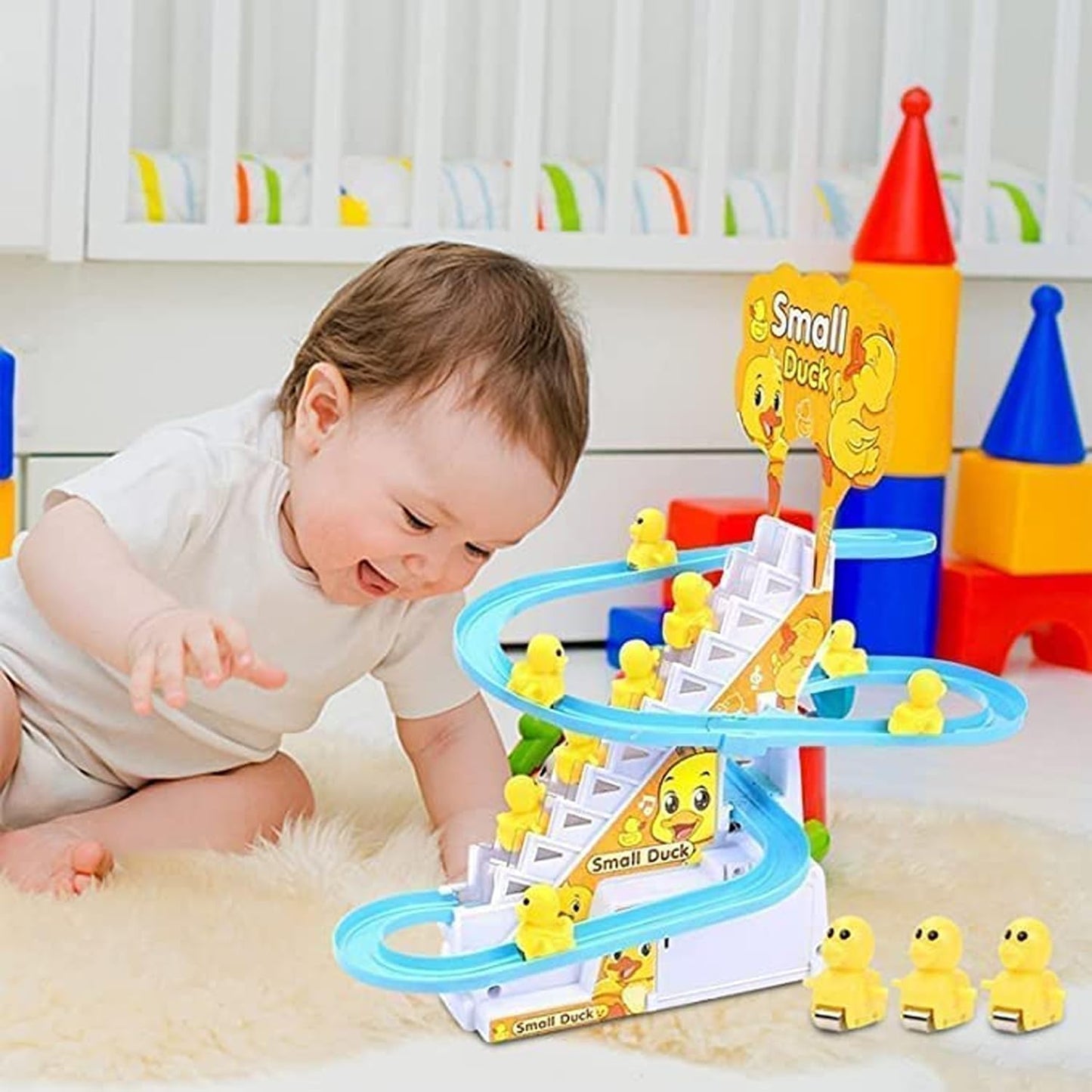 Duck Track Toys for Kids - Ducks Chasing Race Track Game Set - Small Ducks Stair Climbing Toys for Kids, Escalator Toy with Lights and Music - 3 Duck Included (Duck Track)
