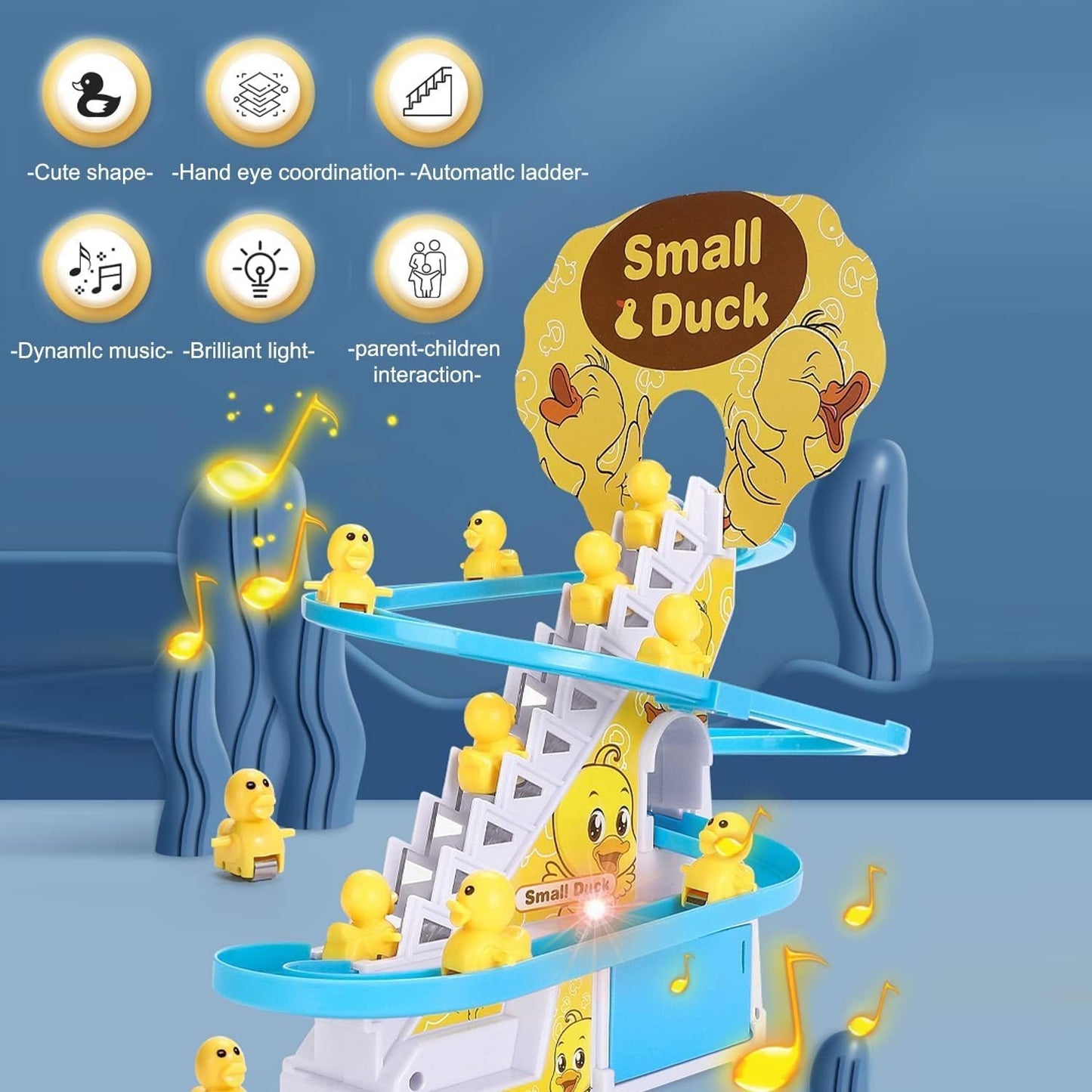 Duck Track Toys for Kids - Ducks Chasing Race Track Game Set - Small Ducks Stair Climbing Toys for Kids, Escalator Toy with Lights and Music - 3 Duck Included (Duck Track)