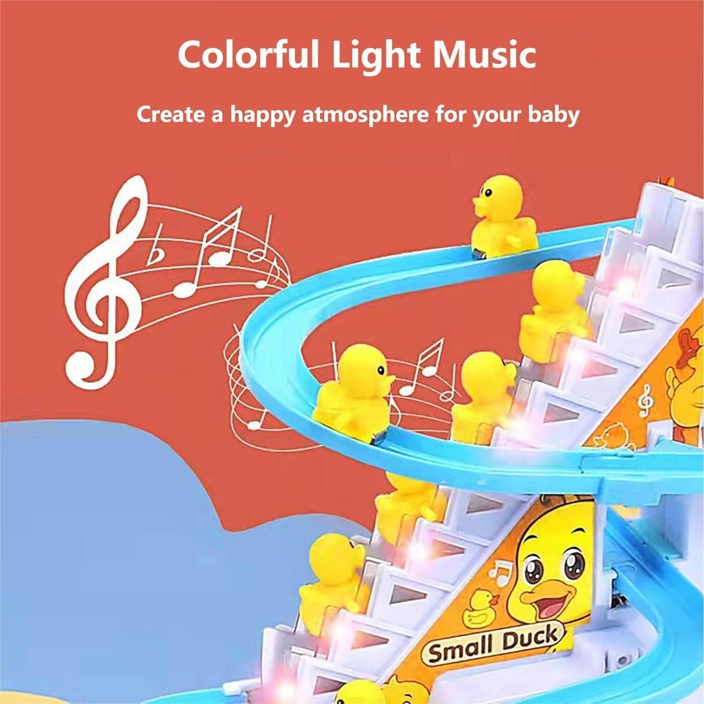 Duck Track Toys for Kids - Ducks Chasing Race Track Game Set - Small Ducks Stair Climbing Toys for Kids, Escalator Toy with Lights and Music - 3 Duck Included (Duck Track)