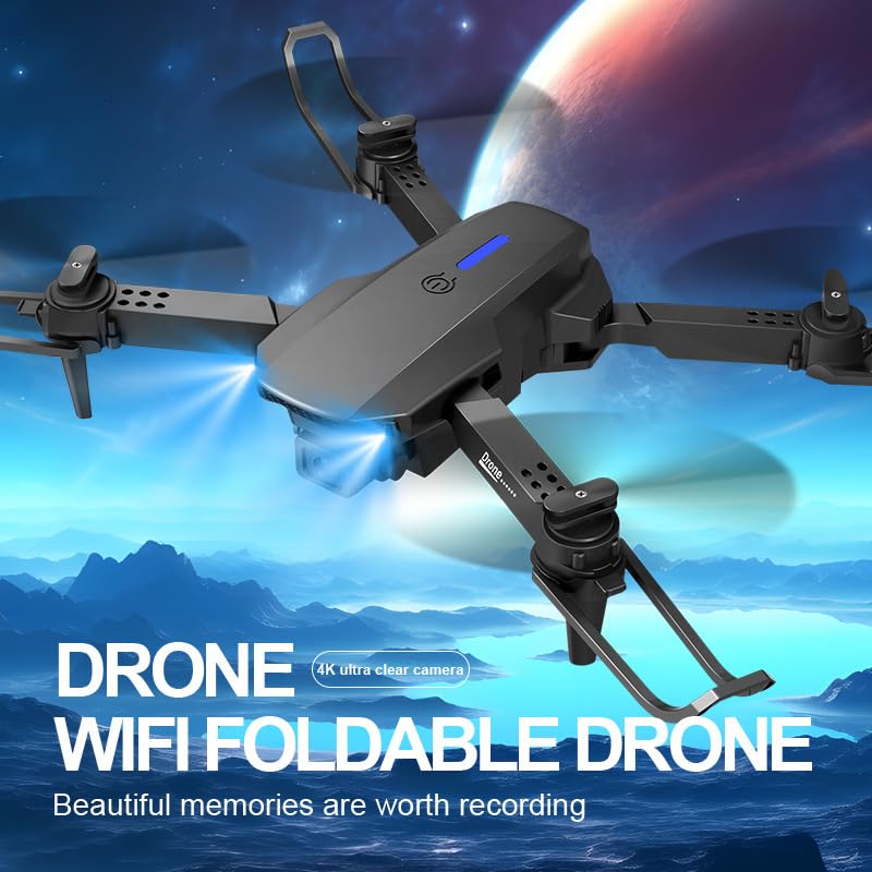E88 Drone with 4K Camera, Foldable, 1080P HD, FPV Live Video, One Key Take Off/Landing, 3D Flips, Altitude Hold, Headless Mode, Gestures Selfie,
