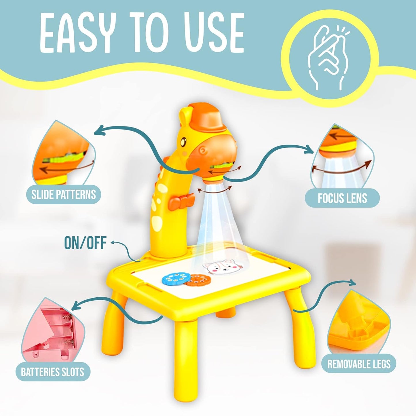 Dino Theme Smart Projection Drawing Board with Music Include Art Supplies Doodle Table Kit | Trace and Draw Projector Toy for Kids Age 3+