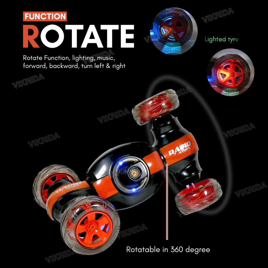 4WD 2.4GHz Remote Control Gesture Sensor Toy, Double Sided Rotation, Off Road Vehicle with Lights for Kids - Orange Color