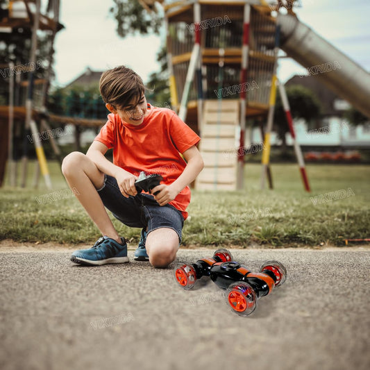 4WD 2.4GHz Remote Control Gesture Sensor Toy, Double Sided Rotation, Off Road Vehicle with Lights for Kids - Orange Color