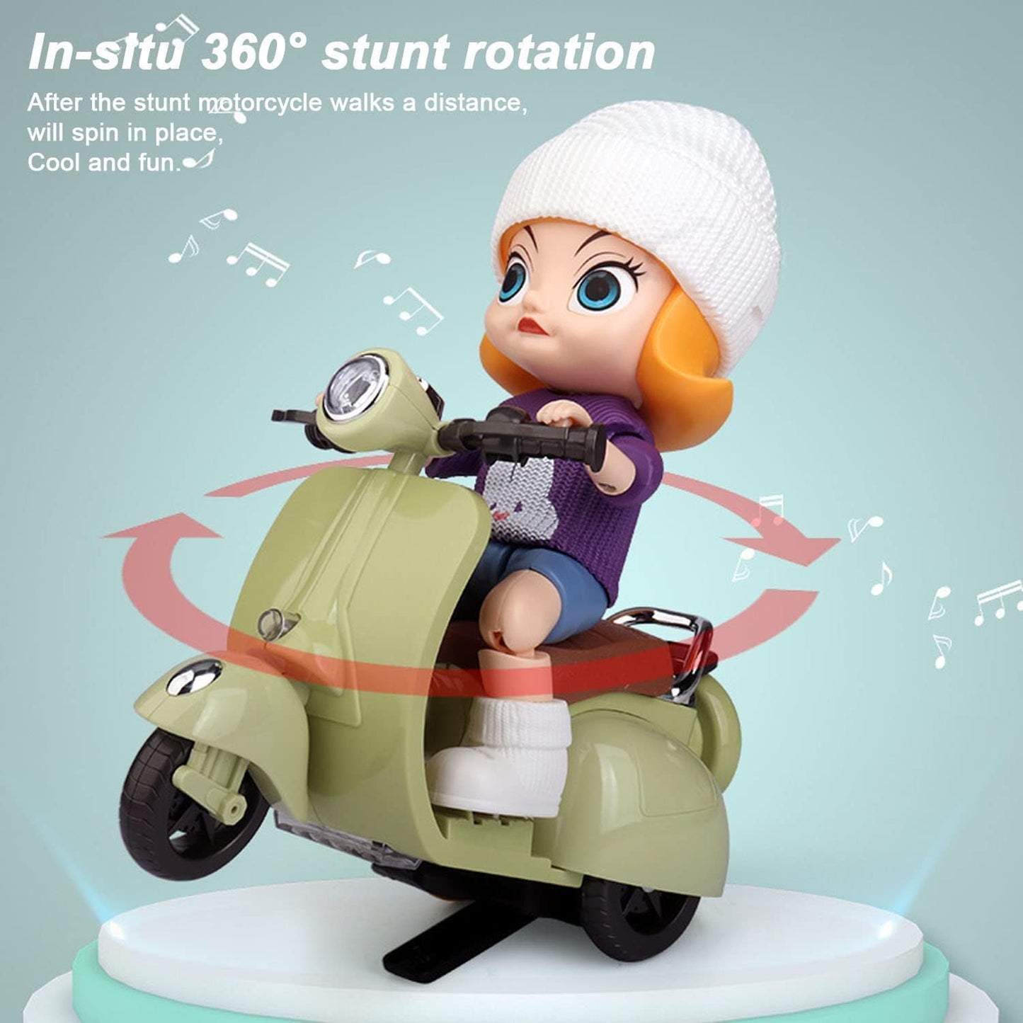 Stunt Scooter Bump & Go 360 Degree Rotating Spot Stunt Scooter Dancing Motorcycle Toy with Flashing Light & Sound Musical Bicycle Toys