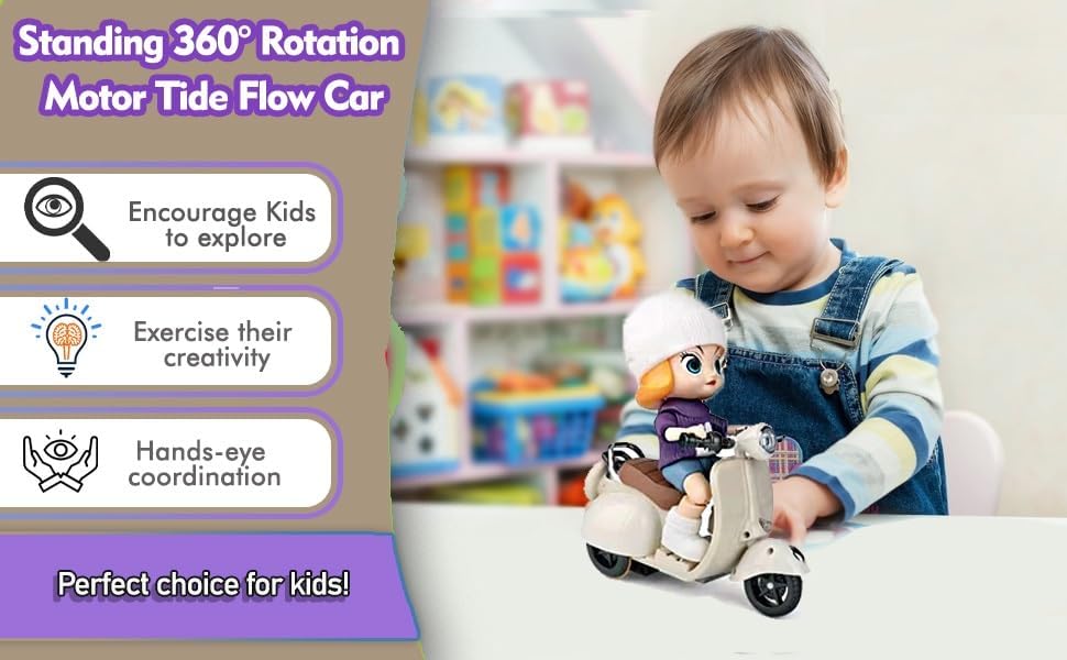 Stunt Scooter Bump & Go 360 Degree Rotating Spot Stunt Scooter Dancing Motorcycle Toy with Flashing Light & Sound Musical Bicycle Toys