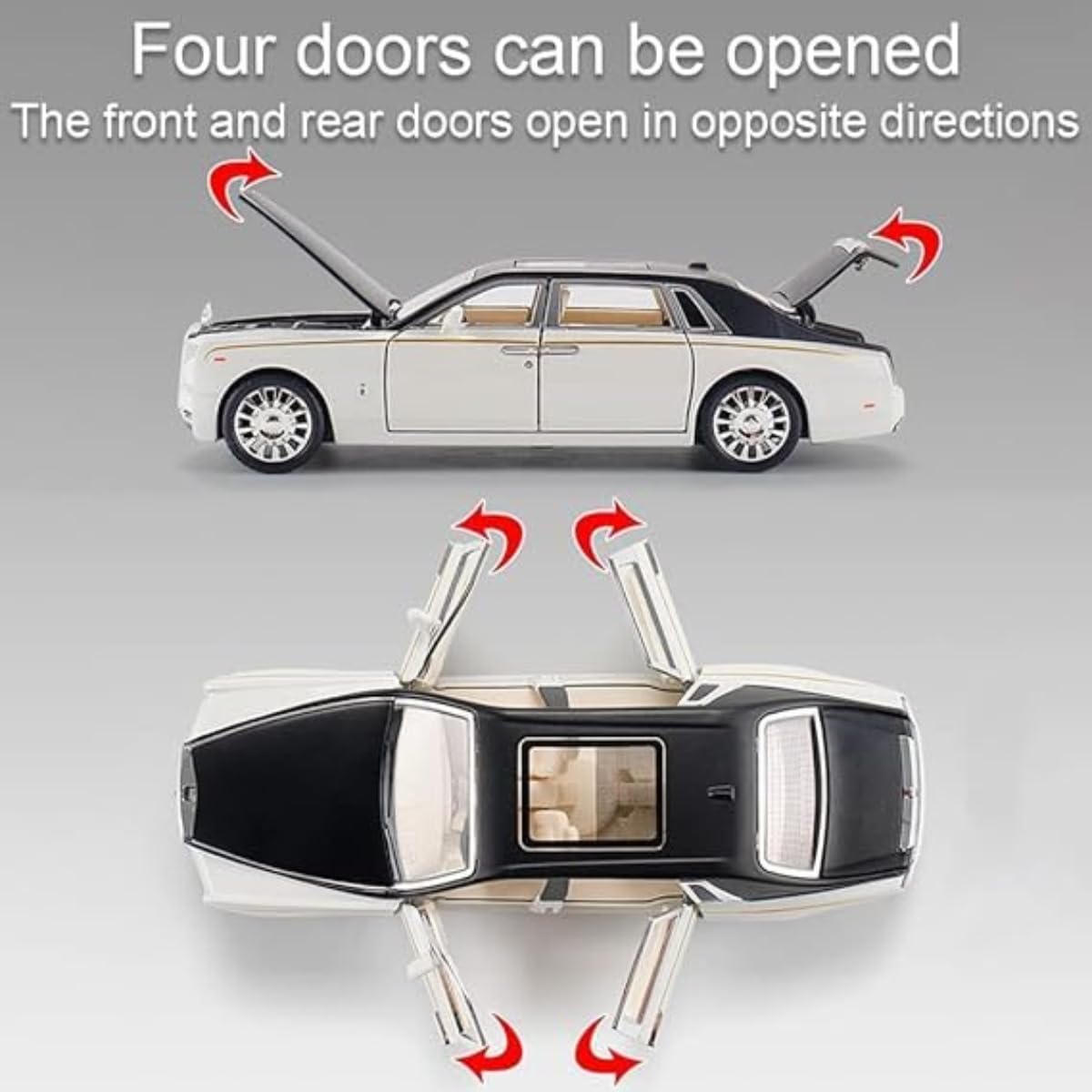 Rolls Royce Model Car 1:24 Scale Exclusive Alloy Metal Car Pull Back Die-cast Car Toy car with Openable Doors & Light Music Boys Toys for Kids (Rolls Royce Phantom White)