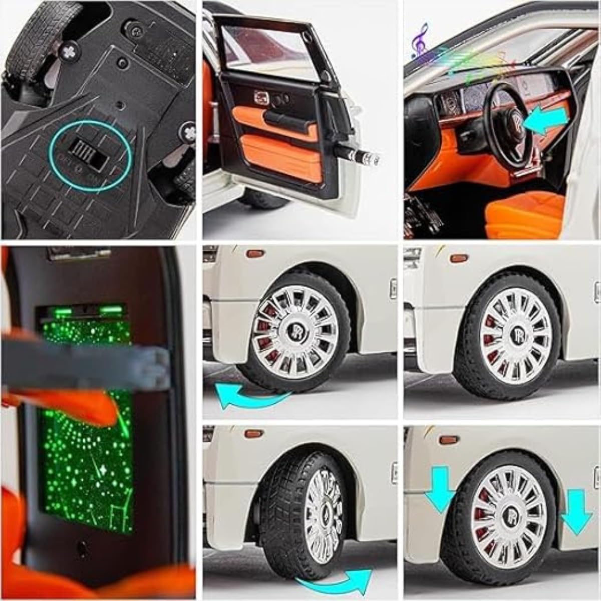 Rolls Royce Model Car 1:24 Scale Exclusive Alloy Metal Car Pull Back Die-cast Car Toy car with Openable Doors & Light Music Boys Toys for Kids (Rolls Royce Phantom White)