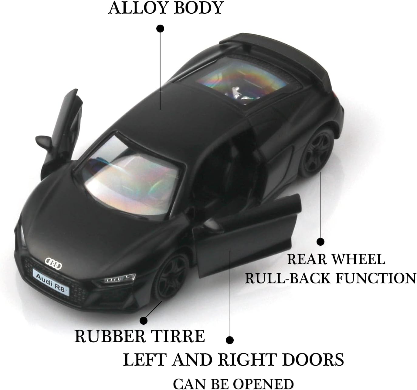 Audi R8 Diecast Model 1.32 Scale Car – Matte Edition | Pull-Back Action Toy Vehicle for Boys & Girls