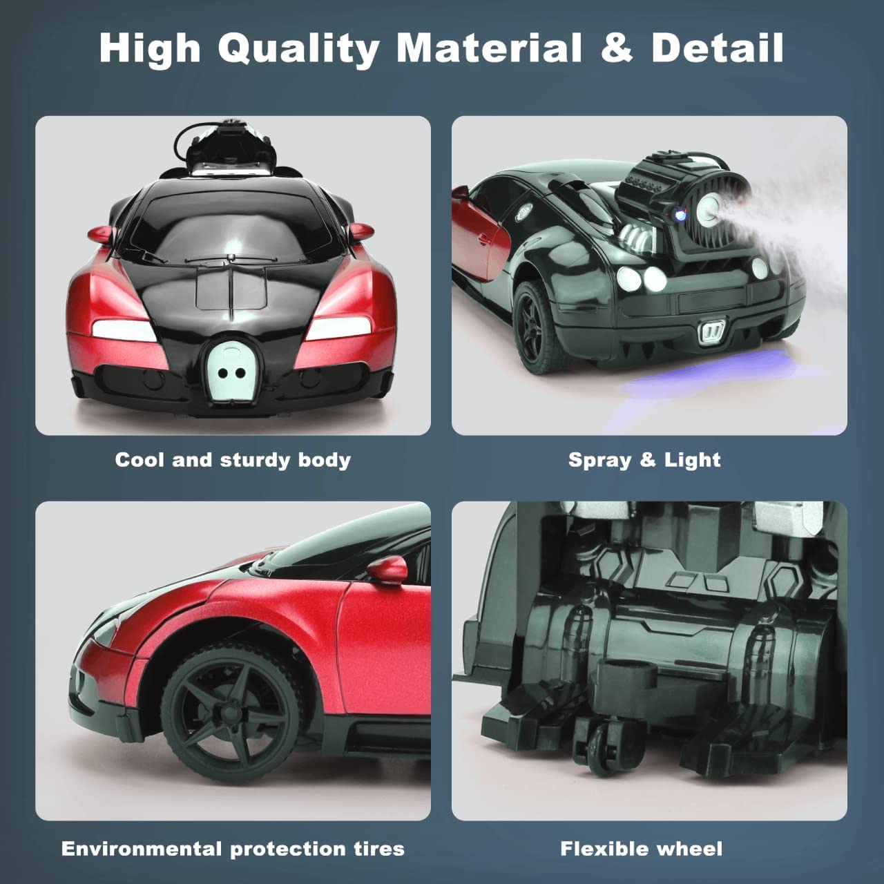 Deformation Spray Car – Transforming Robot Car with Mist Spray, Lights & Sound (Red & Blue Available)