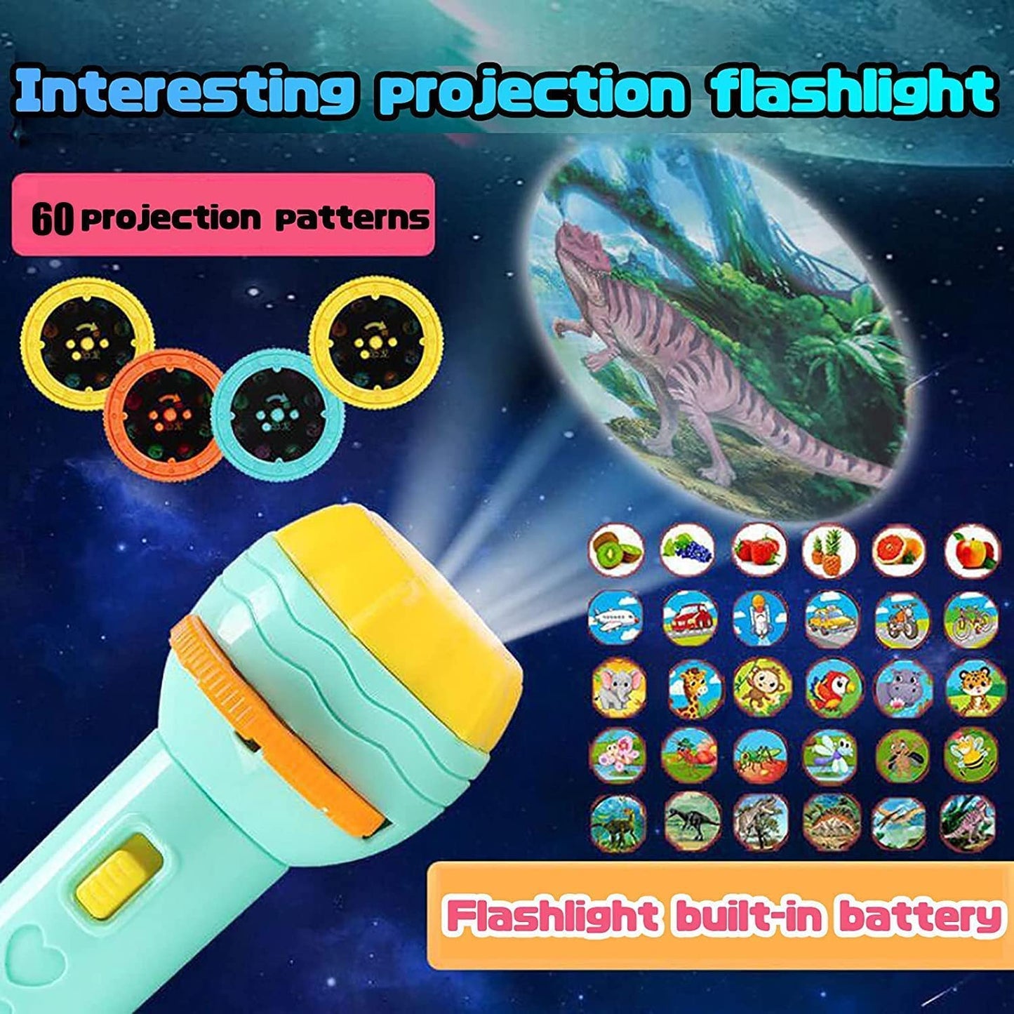 Kids Story Projector Torch – Multi-Theme Slide Projection Flashlight Toy