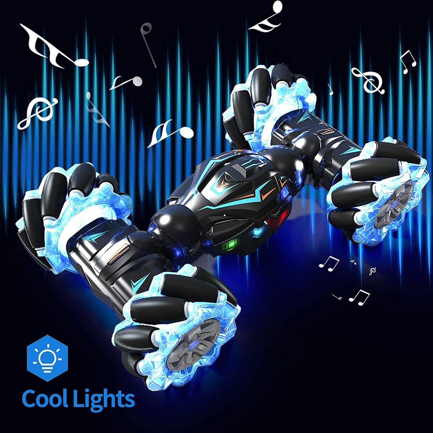 Rc Stunt Car, 2.4Ghz 4Wd Remote Control Gesture Sensor Toy, Double Sided Rotating Off Road Vehicle 360° Flips with Lights Music, for Boys