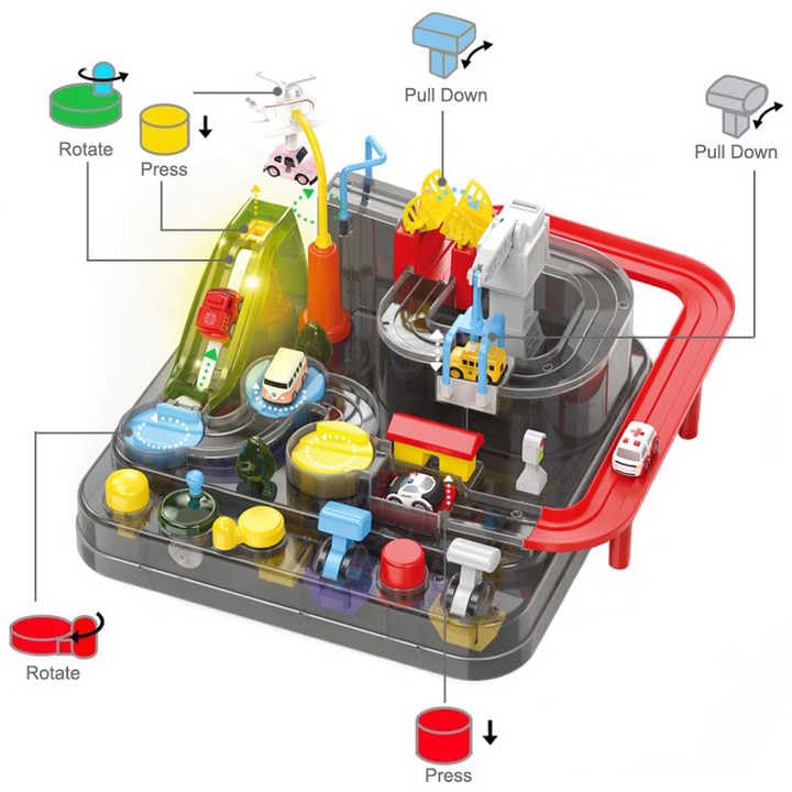 Car Race Track Toy for Kids Ages 2 14  Adventure Ramp Tracks with Crane, Gas Station & Parking Playset  Includes 4 Cars, Perfect for Toddlers and Preschoolers (City Adventure Racetrack)