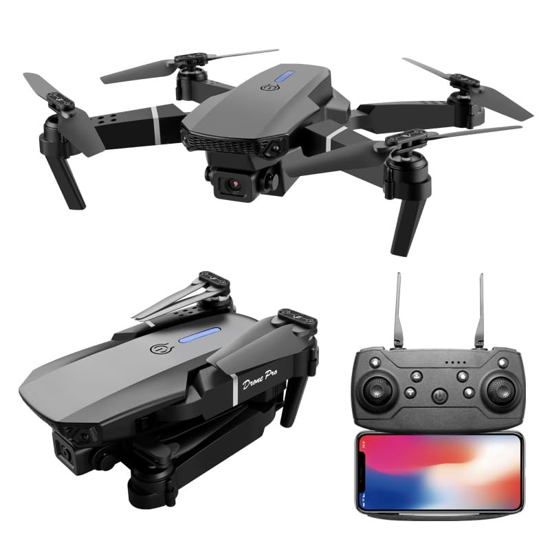 E88 Drone with 4K Camera, Foldable, 1080P HD, FPV Live Video, One Key Take Off/Landing, 3D Flips, Altitude Hold, Headless Mode, Gestures Selfie,