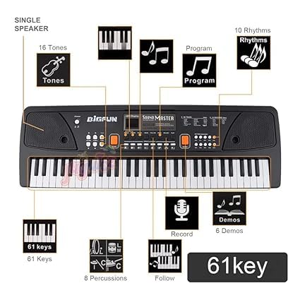 Musical Sound Toys 37 Key Piano Keyboard Toy with Recording and Mic and Adapter for Power | 8 Rhythms 8 Tones 6 Demos Portable Electronic Keyboard Toy Beginners Age 3 to 5 Years Boys Girls