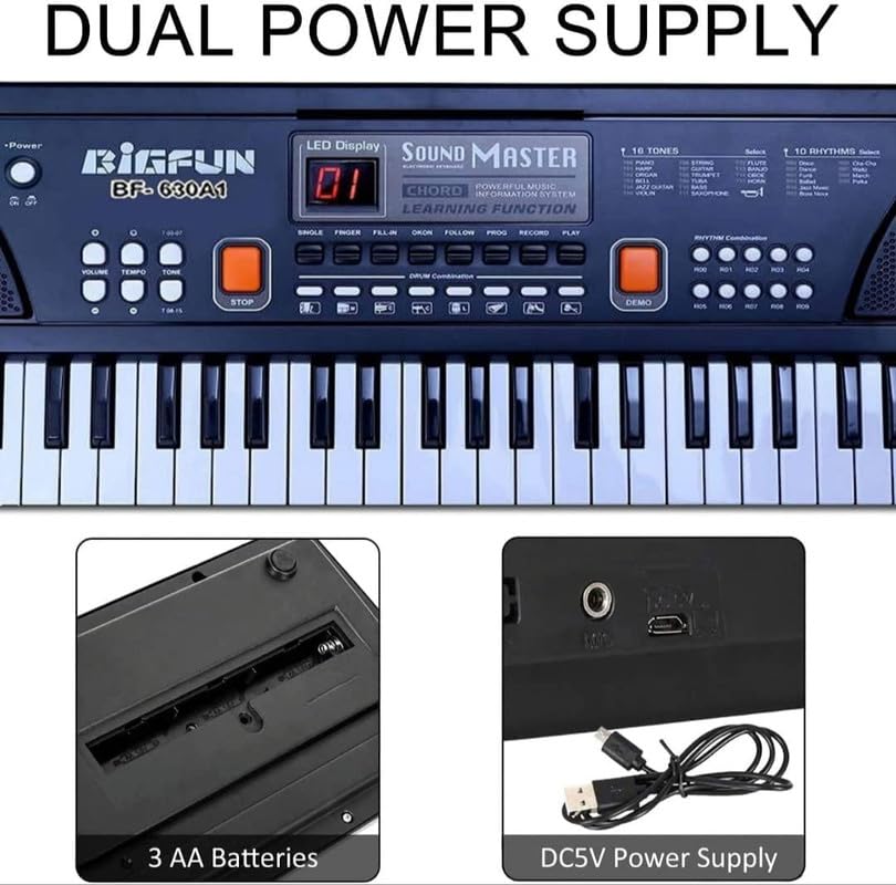 Musical Sound Toys 37 Key Piano Keyboard Toy with Recording and Mic and Adapter for Power | 8 Rhythms 8 Tones 6 Demos Portable Electronic Keyboard Toy Beginners Age 3 to 5 Years Boys Girls