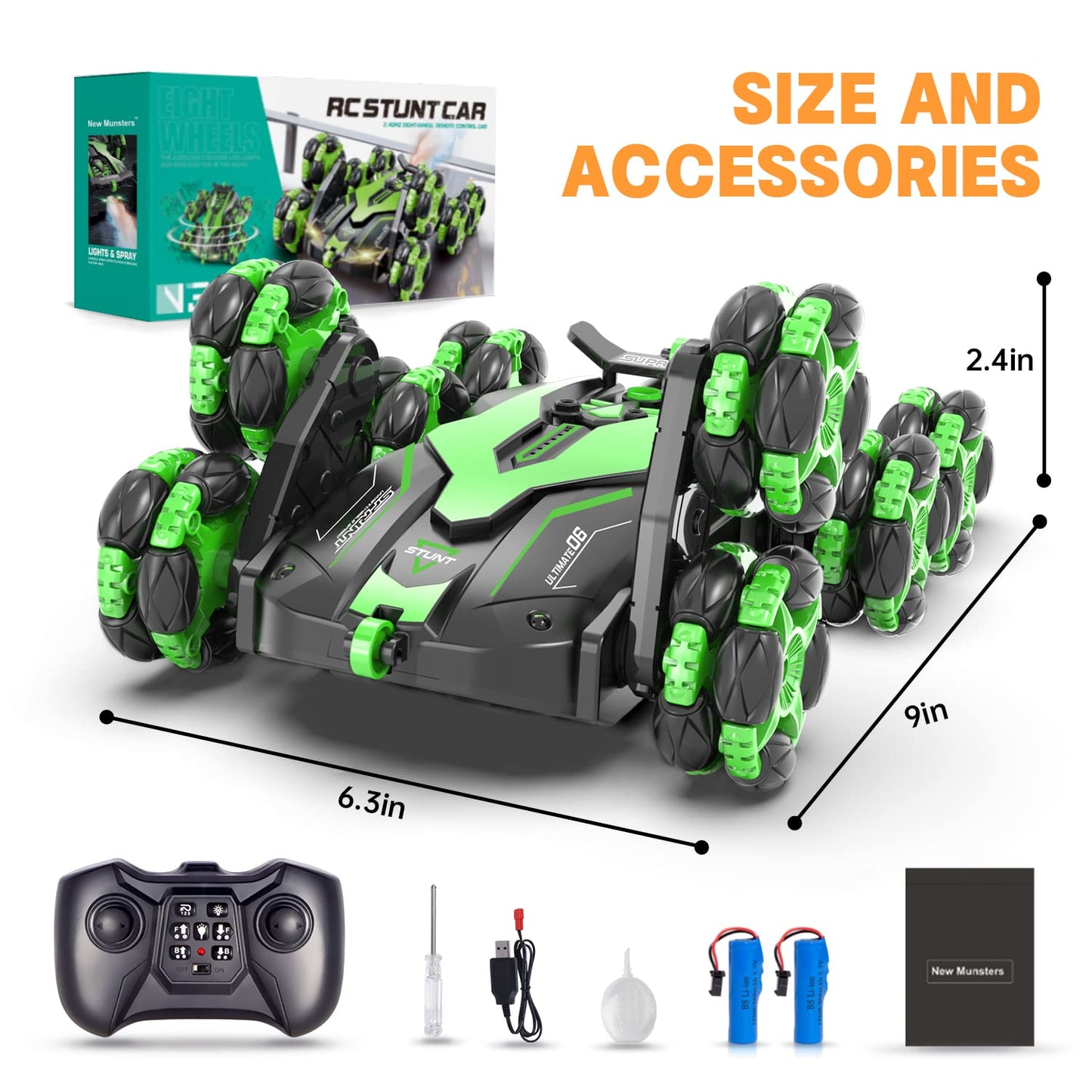 Sensor Car Remote Control Car for Boys 8-12 & Age 4-7, 360 Degrees Rotating Drift RC Stunt Cars with LED Lights and Spray, Hobby RC Car Toy For Kid with 2.4Ghz...