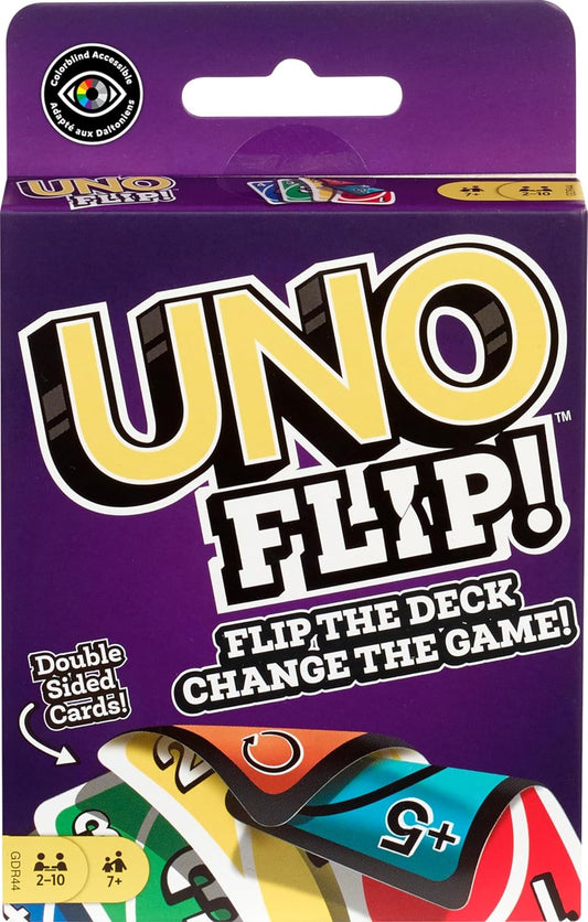 UNO FLIP Card Game with Double-Sided Cards, Family Card Game for Ages 7+, 2-10 Players