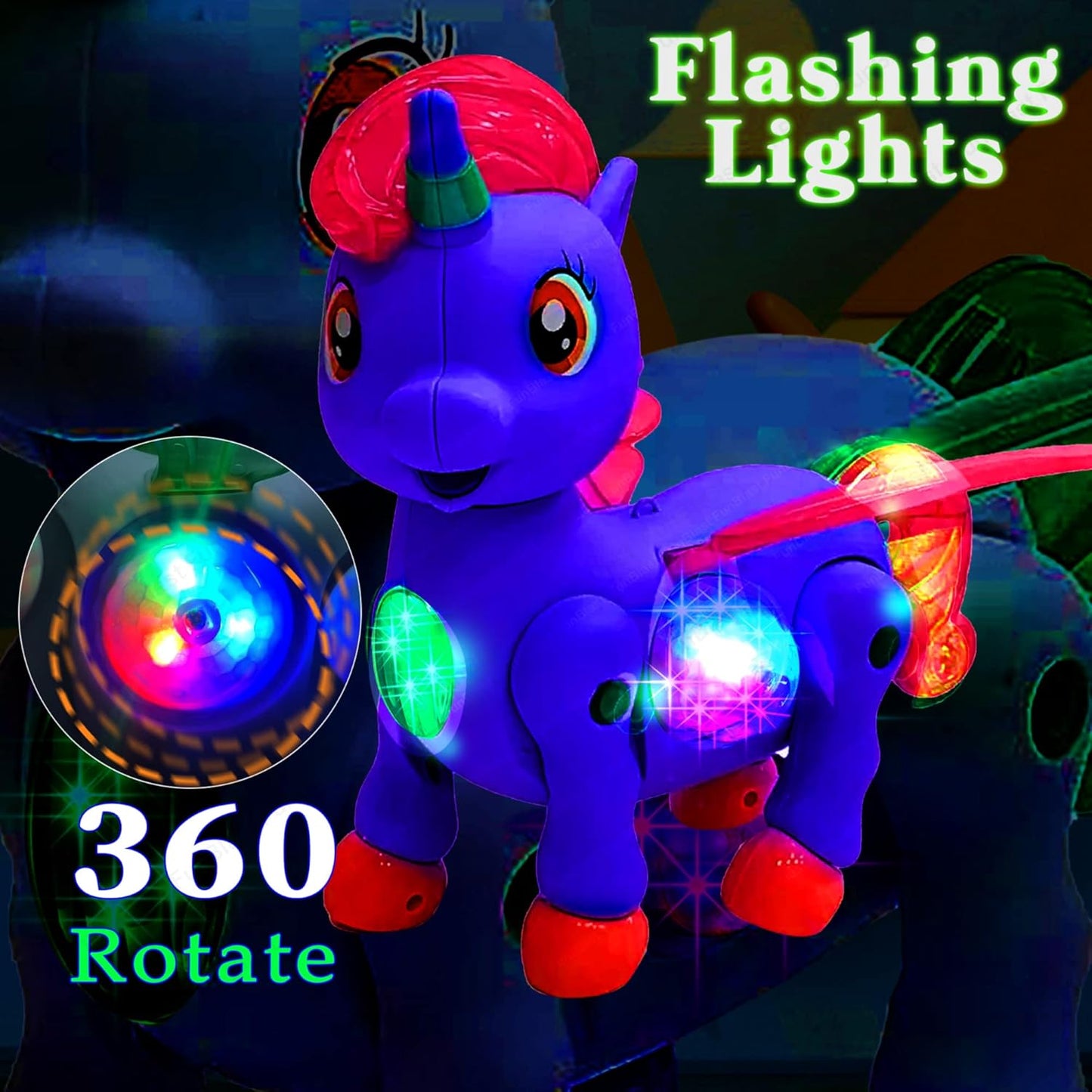 Walking Unicorn Toy - Musical Unicorn Horse Toy with 3D Light and Music for Kids, Animal Figure Toy for 3+ Years Kids, Boys, Girls, Musical Toys for Kids (Purple)