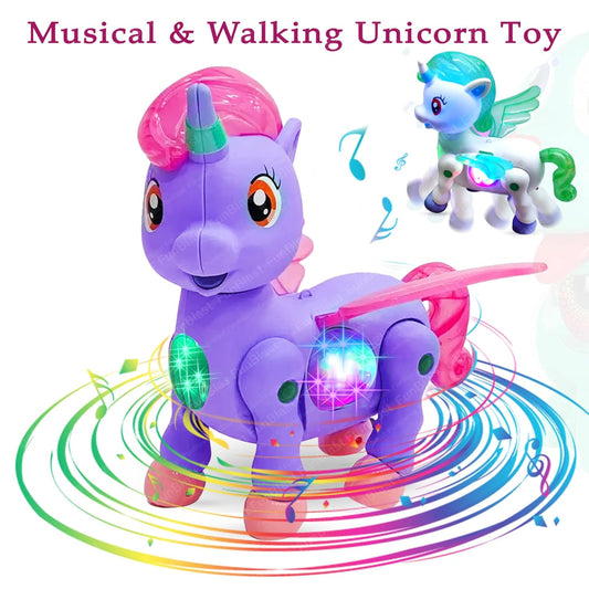 Walking Unicorn Toy - Musical Unicorn Horse Toy with 3D Light and Music for Kids, Animal Figure Toy for 3+ Years Kids, Boys, Girls, Musical Toys for Kids (Purple)