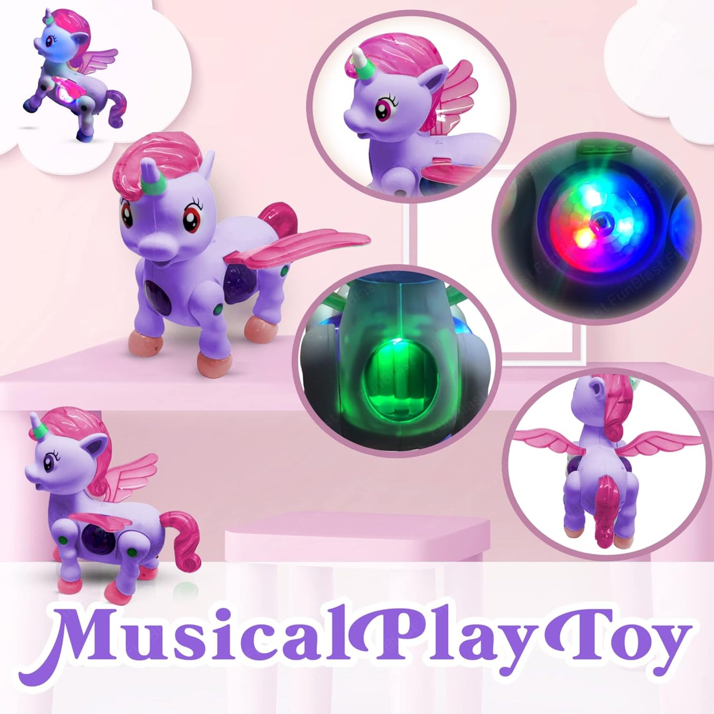 Walking Unicorn Toy - Musical Unicorn Horse Toy with 3D Light and Music for Kids, Animal Figure Toy for 3+ Years Kids, Boys, Girls, Musical Toys for Kids (Purple)