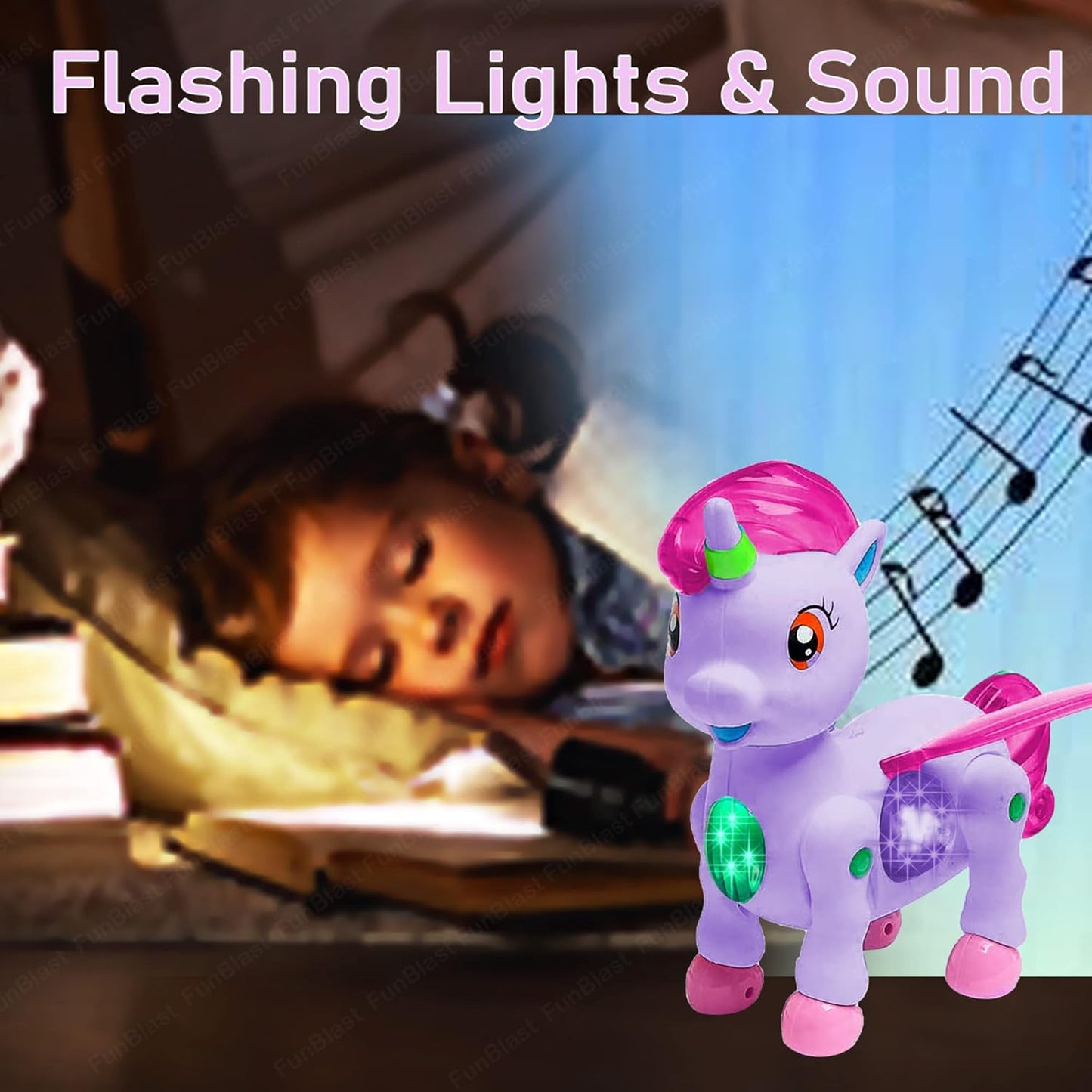 Walking Unicorn Toy - Musical Unicorn Horse Toy with 3D Light and Music for Kids, Animal Figure Toy for 3+ Years Kids, Boys, Girls, Musical Toys for Kids (Purple)