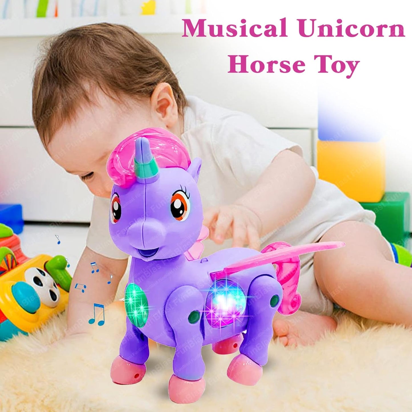 Walking Unicorn Toy - Musical Unicorn Horse Toy with 3D Light and Music for Kids, Animal Figure Toy for 3+ Years Kids, Boys, Girls, Musical Toys for Kids (Purple)
